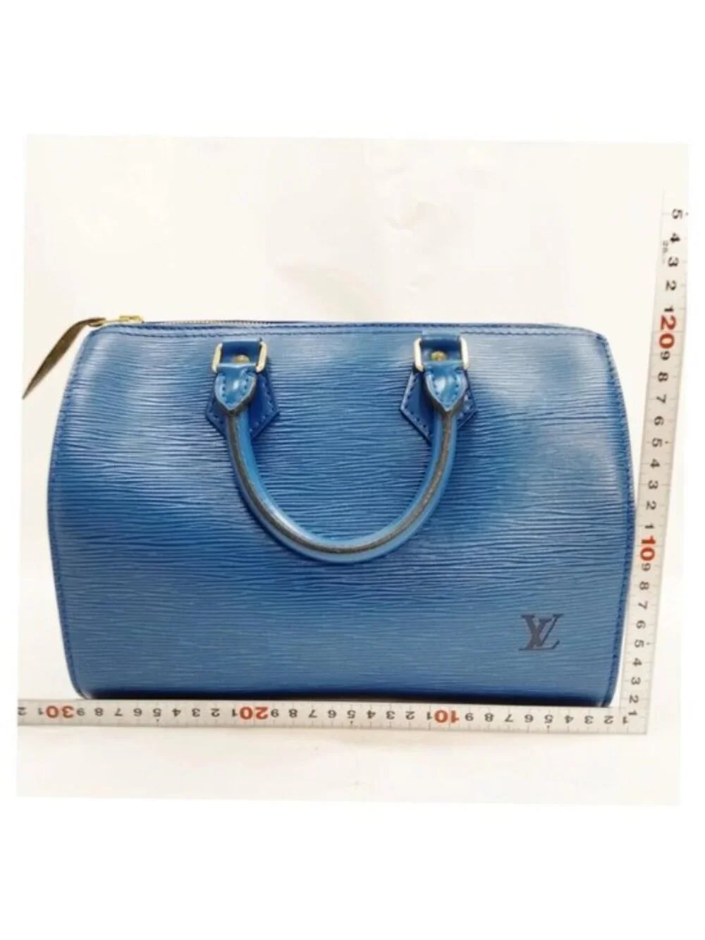 Authentic Louis Vuitton Speedy 25 Blue Epi Leather Handbag Satchel Bag